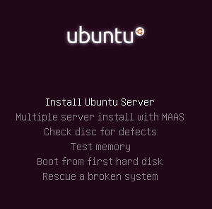 Ubuntu Server Boot Menu